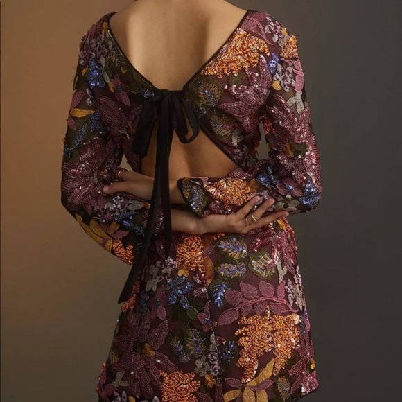 Anthropologie Sequined Embroidered Mini Dress - Picture 2 of 5